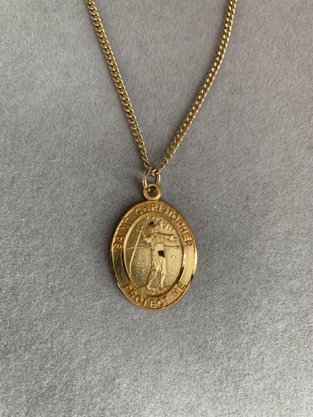 Gold-Plated St. Christopher “Fishing Boy” Medal w/ 24" Gold‑Plated Brass Chain